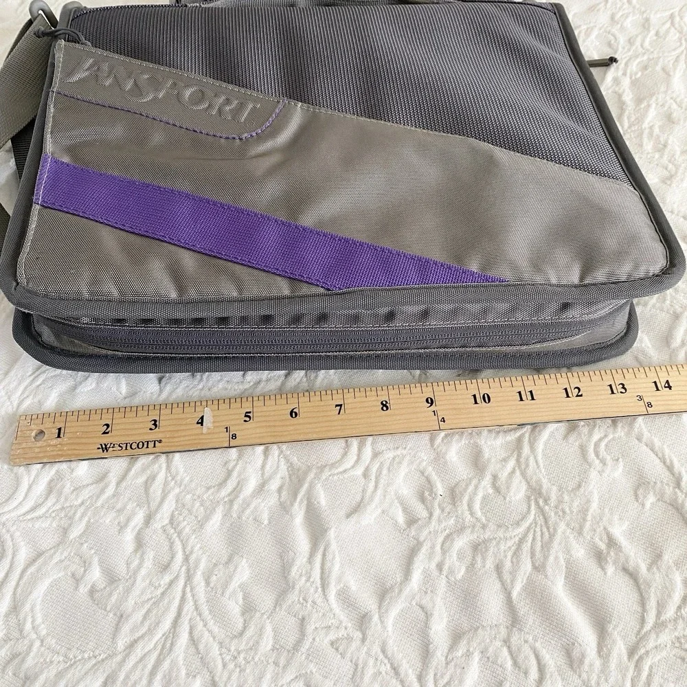 Vintage JanSport Laptop Organizer Bag Gray Purple Briefcase Messenger Bag 90s Y2